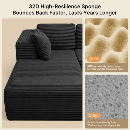 105" Cloud Sectional Sofa with L-Shape Chaise - Upholstered Couch for Living Room or Bedroom, No Assembly Required, Black