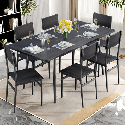 63-Inch Extendable Dining Table Set for 6 with High Back Wooden Chairs in Black
