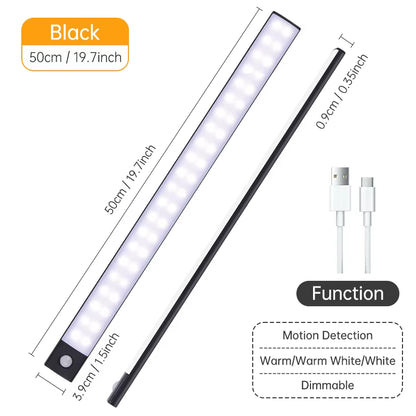 Wireless LED Motion Sensor Night Light - USB Rechargeable Under Cabinet Lamp for Kitchen and Wardrobe