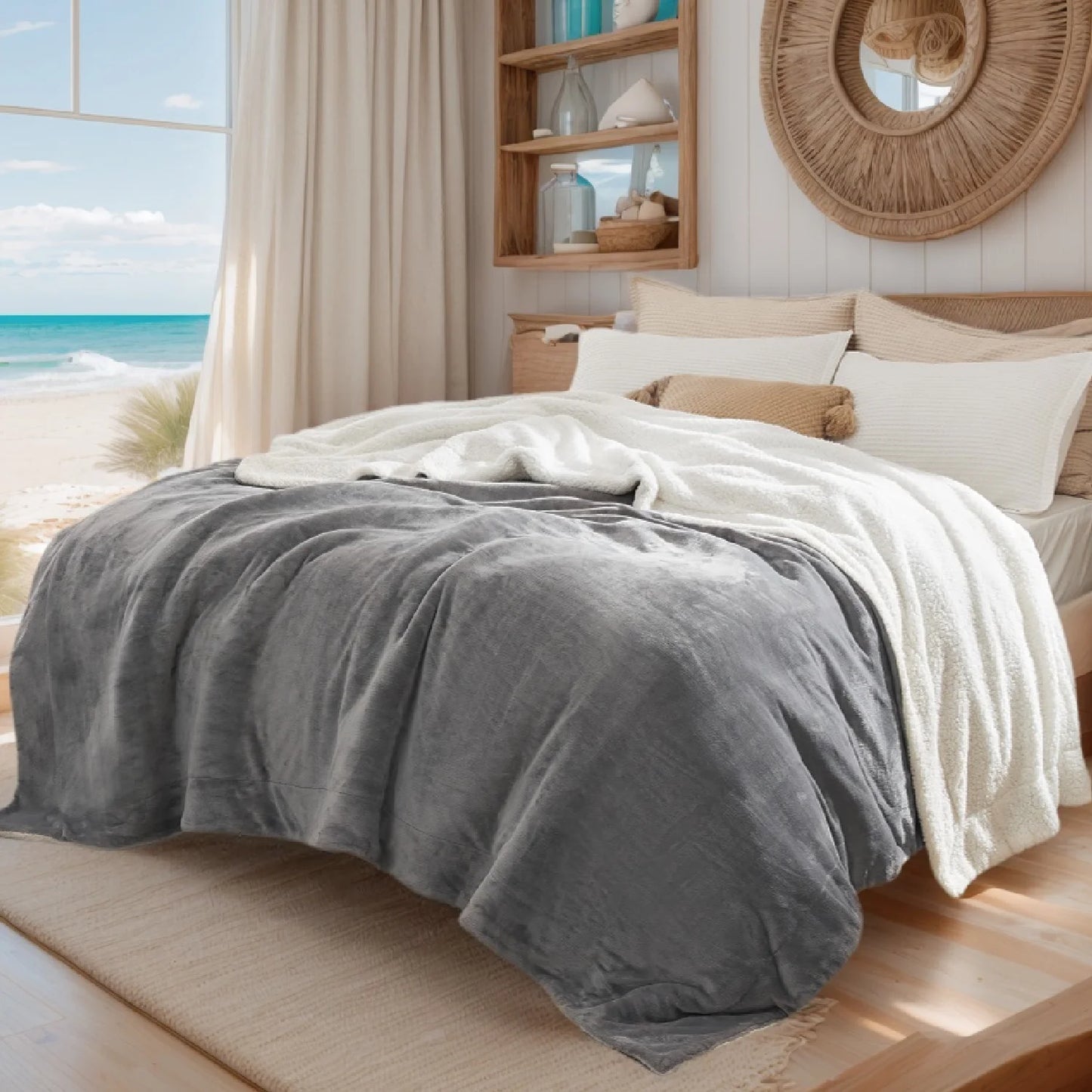 Grey Sherpa Fleece Throw Blanket - Soft and Cozy 50x60 Inch Warmth