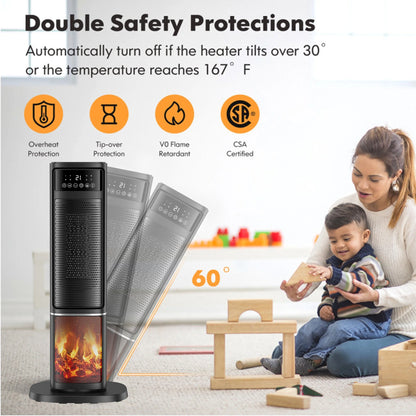 1500W Electric Space Heater with PTC Fast Heating, Ceramic Design, and 3D Realistic Flame for Office, Bedroom, and Home Safety