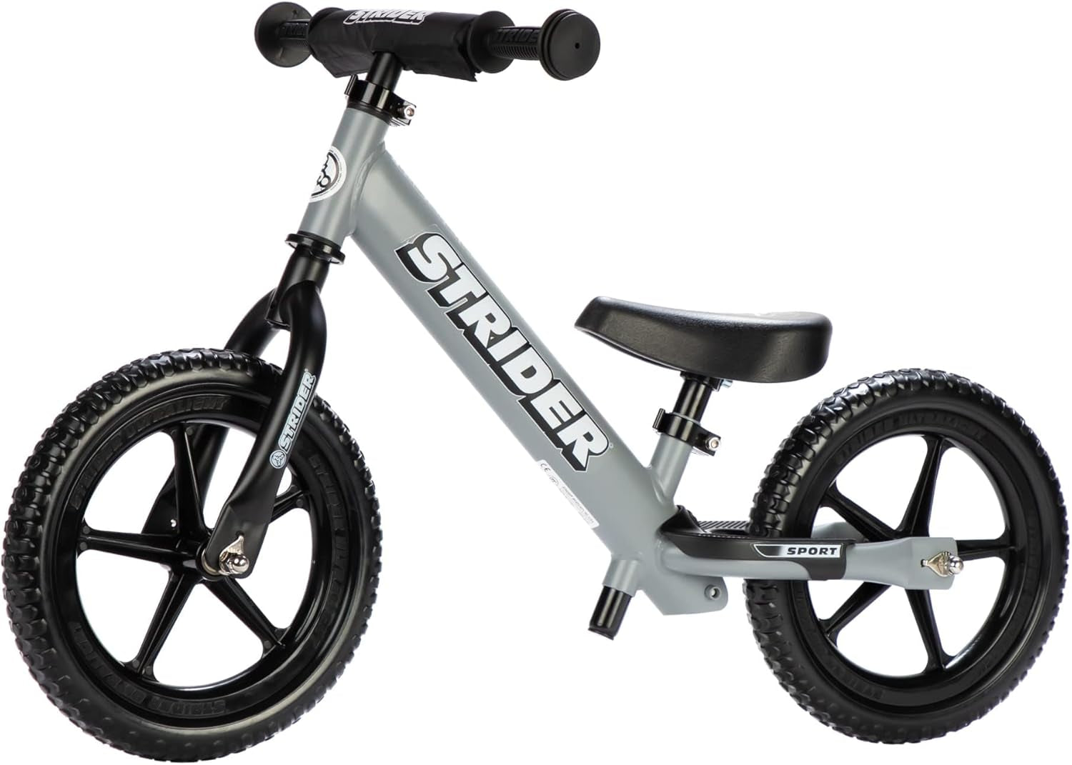 Strider 12” Sport Balance Bike for Children Aged 1 to 4 Years - Features Safety Pad, Padded Seat, Mini Grips, and Flat-Free Tires - Easy Tool-Free Assembly and Adjustments