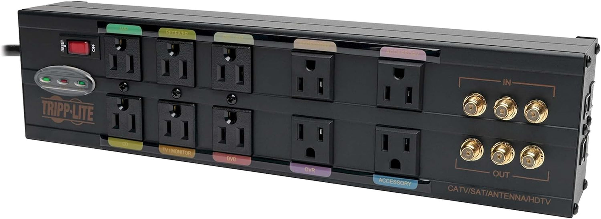 Tripp Lite Isobar 6 Outlet Surge Protector Power Strip with 2 USB Charging Ports,10Ft Long Cord,Right-Angle Plug, Metal, 3840 Joules,Lifetime Limited Warranty & $50K Insurance (Ibar6Ultrausbb)Black