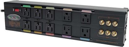 Tripp Lite Isobar 6 Outlet Surge Protector Power Strip with 2 USB Charging Ports,10Ft Long Cord,Right-Angle Plug, Metal, 3840 Joules,Lifetime Limited Warranty & $50K Insurance (Ibar6Ultrausbb)Black