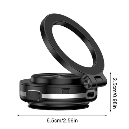 Magnetic Car Phone Mount with Vacuum Double-Sided Suction Cup, Folding Bracket, and 360-Degree Rotation