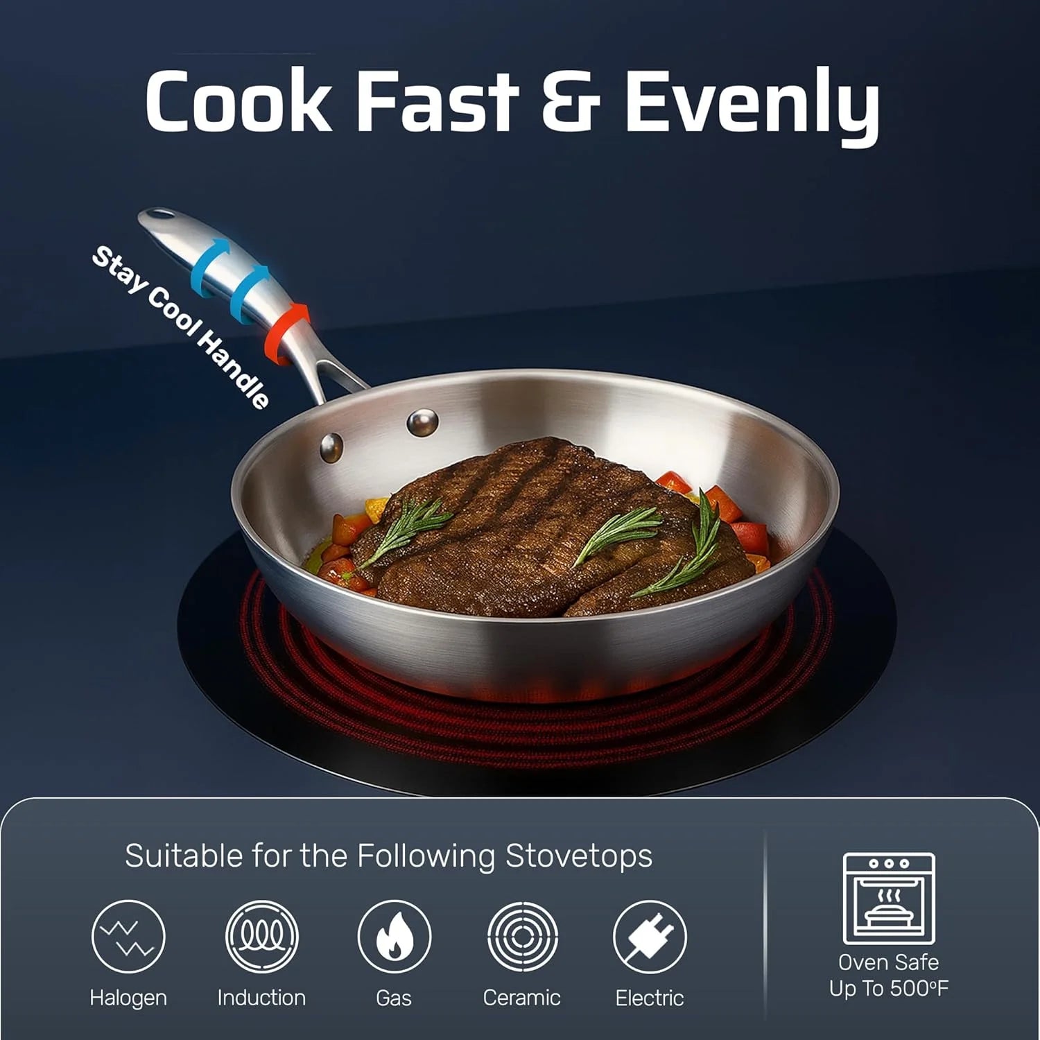 Gotham Steel 10 Pcs Stainless Steel Cookware Set, Pots and Pans Set Non Stick with Induction Cookware, Made without Forever Chemicals, Metal Utensil Safe, Oven and Dishwasher Safe