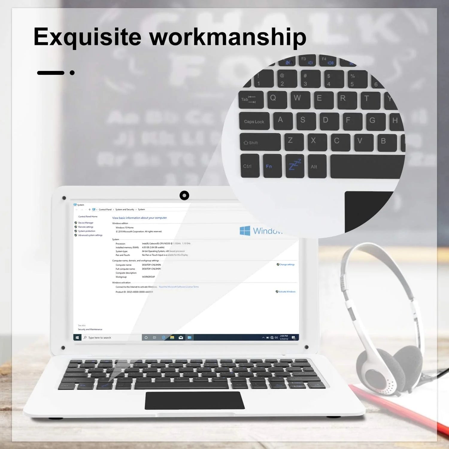 10.1" Inch Portable Kids Laptop Computer Powered by Linux-Android 12 OS, Bluetooth, Wi-Fi- White