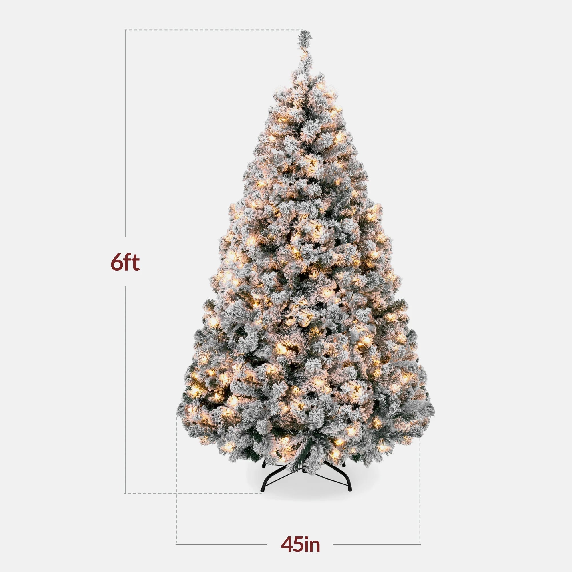 6-Foot Pre-Lit Holiday Christmas Pine Tree with Snow Flocked Branches and 250 Warm White Lights