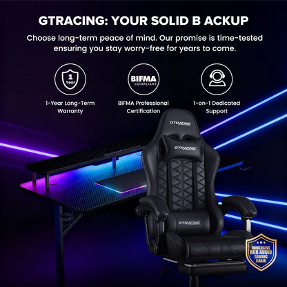 LED Gaming Desk and Bluetooth Gaming Chair Set in Black
