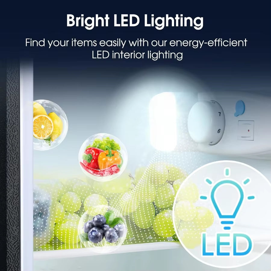 3.2 Cu.Ft Double Door Fridge with Freezer for Bedroom Office Dorm and Apartment Portable Refrigerator with 7 Temperature Settin