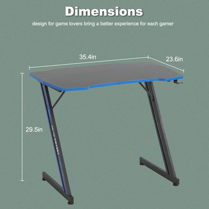 35.4In Z Shaped PC Computer Gamaing Desk with Headphone Hook,Blue