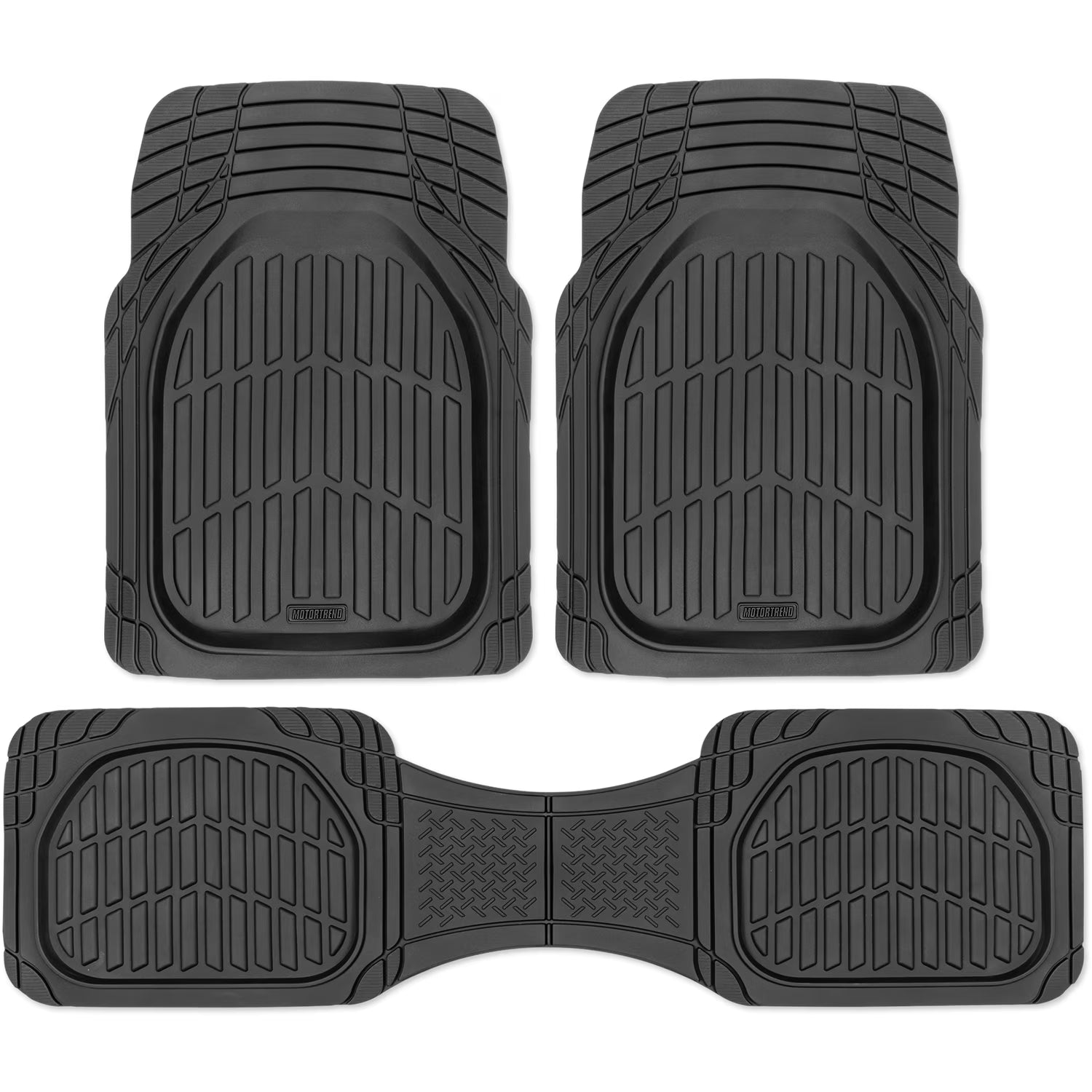 Motortrend 3-Piece Deep Dish Rubber Floor Mat for Chevrolet, Ford, Dodge, GMC, Honda, Hyundai, Jeep, Kia, Nissan, Toyota, and Volkswagen Vehicles