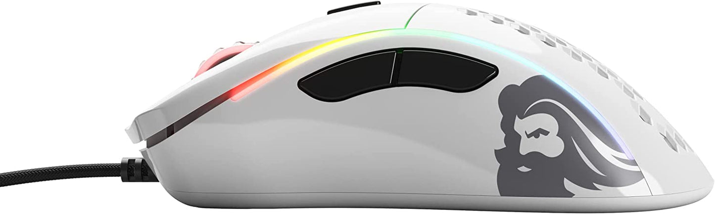 Glorious Model D Wired Gaming Mouse - 68G Superlight Honeycomb Design, RGB, Ergonomic, Pixart 3360 Sensor, Omron Switches, PTFE Feet, 6 Buttons - Glossy White
