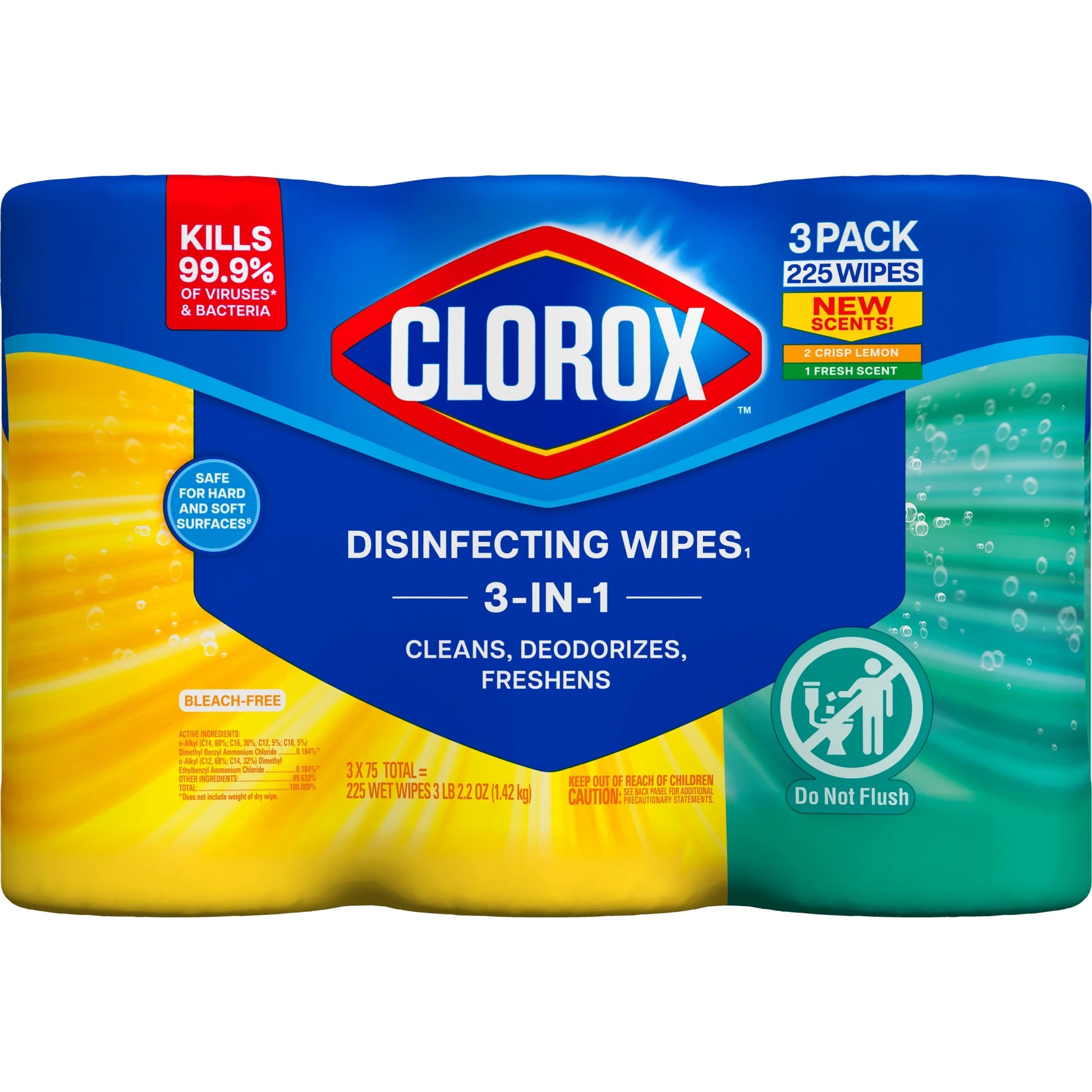 Disinfecting and Cleaning Wipes, Crisp Lemon and Fresh Scent, 75 Count per Pack, Set of 3