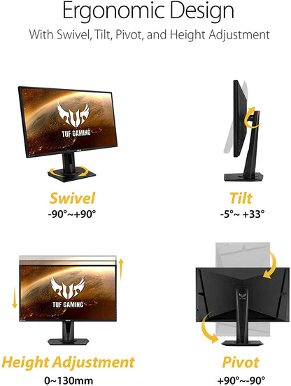 ASUS TUF Gaming 27" 2K HDR Gaming Monitor (VG27AQ) - QHD (2560 X 1440), 165Hz (Supports 144Hz), 1Ms, Extreme Low Motion Blur, Speaker, G-SYNC Compatible, VESA Mountable, Displayport, HDMI ,Black