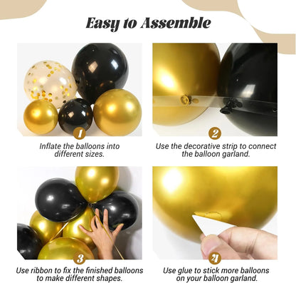 Black and Gold Balloons Garland Arch Kit, 5 10 12 18Inch Black Gold Confetti Latex Balloons for 2025 Graduation New Year Anniversary Birthday Party Decorations
