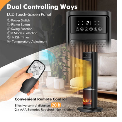 1500W Electric Space Heater with PTC Fast Heating, Ceramic Design, and 3D Realistic Flame for Office, Bedroom, and Home Safety