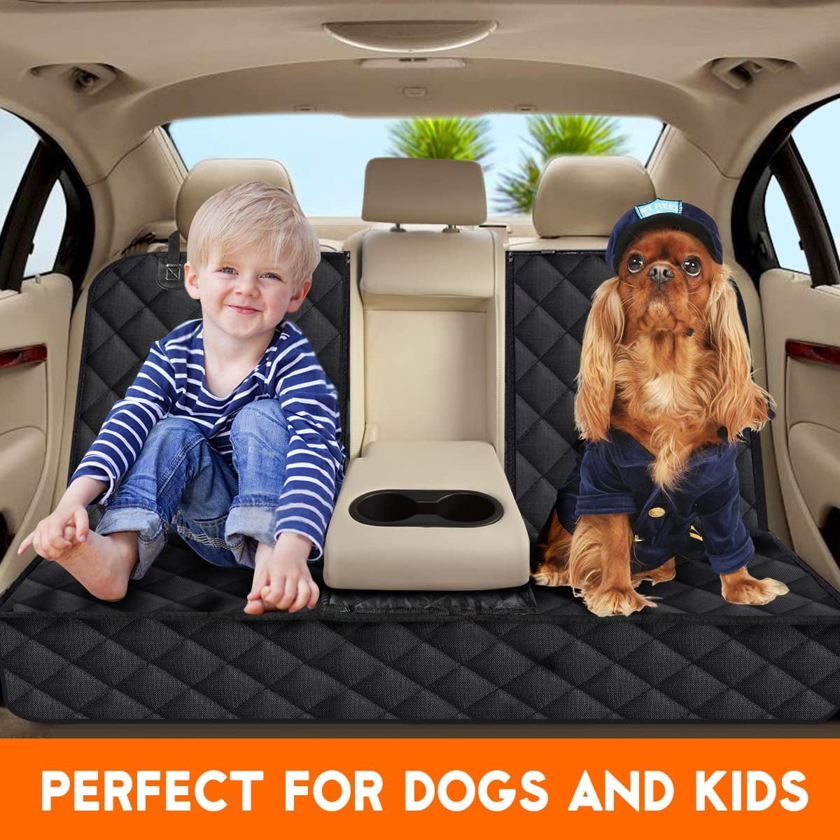 Premium Waterproof Dog Car Seat Cover for Back Seat Protection - Non-Slip Design with Middle Armrest Compatibility for Most Cars, Trucks, and SUVs - Black