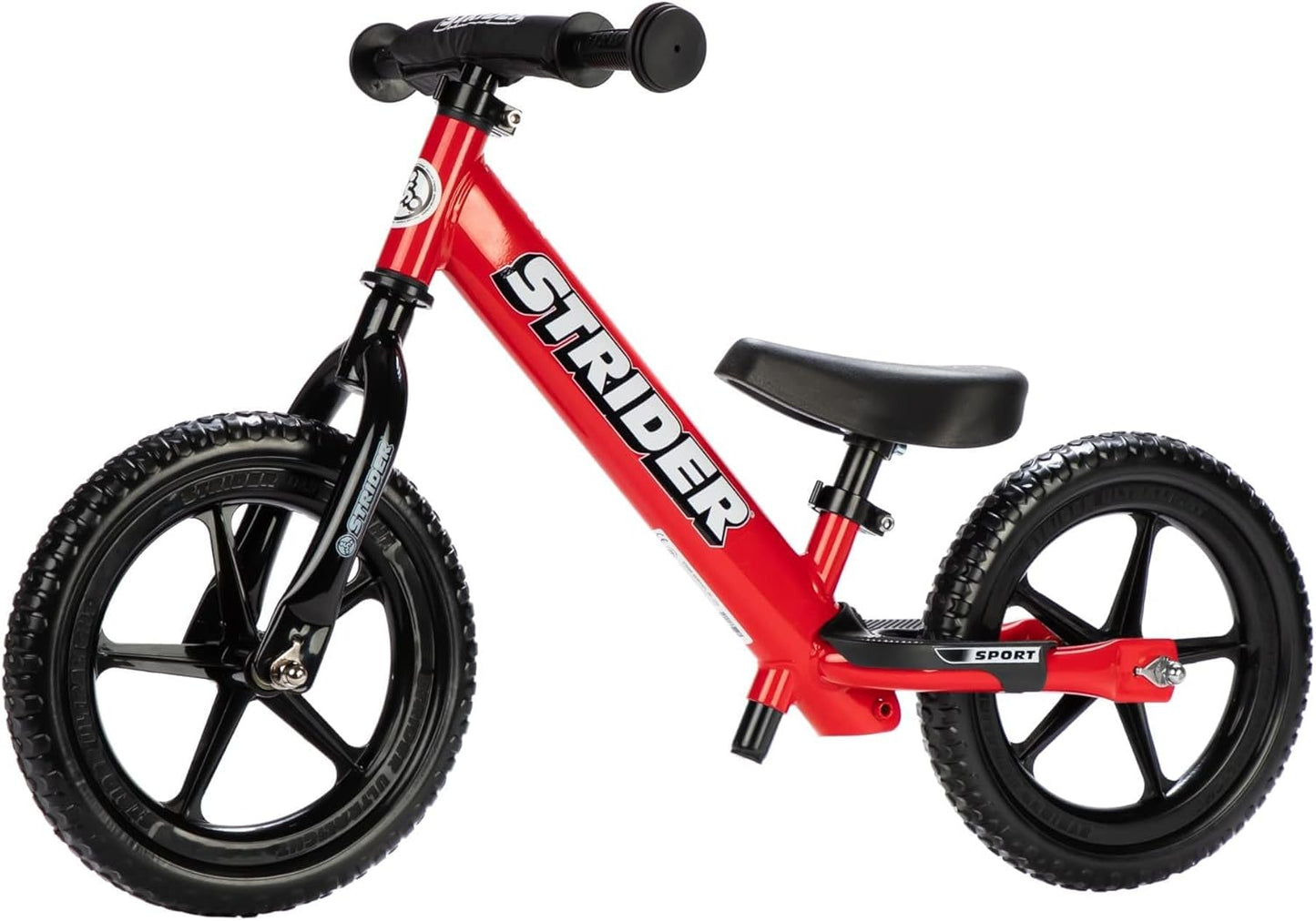 Strider 12” Sport Balance Bike for Children Aged 1 to 4 Years - Features Safety Pad, Padded Seat, Mini Grips, and Flat-Free Tires - Easy Tool-Free Assembly and Adjustments