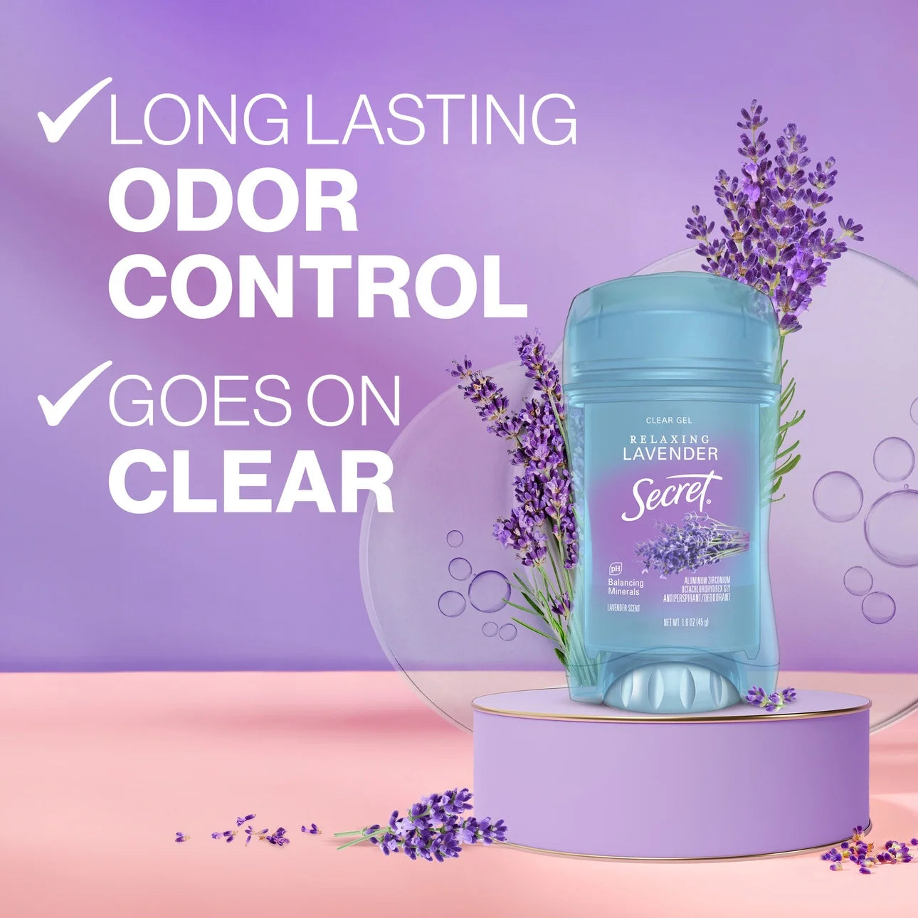 Secret Fresh Clear Gel Antiperspirant Deodorant for Women, Lavender, 2.6 Oz