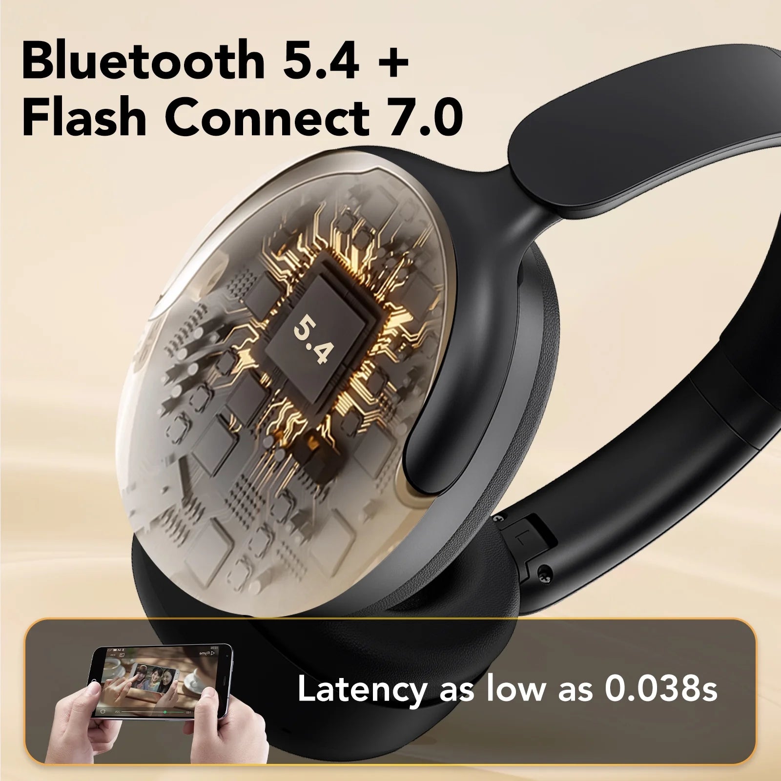 Hybrid Active Noise Cancelling Bluetooth Headphones with 50 Hours Playtime, Enhanced Call Clarity with 4 Microphones, Bass Boosted Sound, Comfortable Over-Ear Design for Travel and Home Office - Black