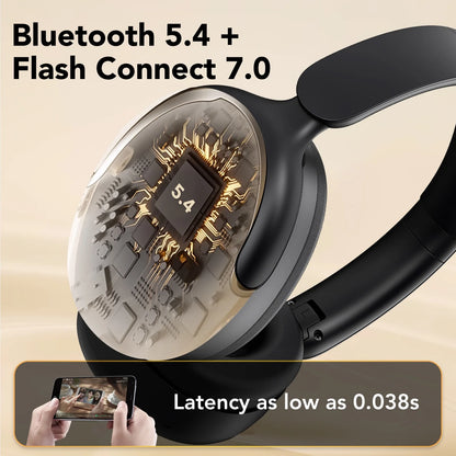 Hybrid Active Noise Cancelling Bluetooth Headphones with 50 Hours Playtime, Enhanced Call Clarity with 4 Microphones, Bass Boosted Sound, Comfortable Over-Ear Design for Travel and Home Office - Black