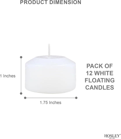 Hosley Set of 12 White Unscented Mini Floating Candles - 1.6" Discs with Smokeless Cotton Wicks for Elegant Centerpieces, Perfect for Weddings and Home Décor