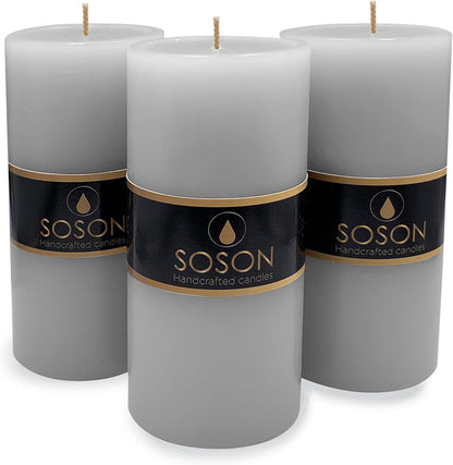 Simply Soson Set of 3 Unscented White Pillar Candles, 3x6 Inch, Smooth Texture, Dripless Design - Ideal for Weddings, Parties, Spas, Dinner, Home Décor, and Church Use