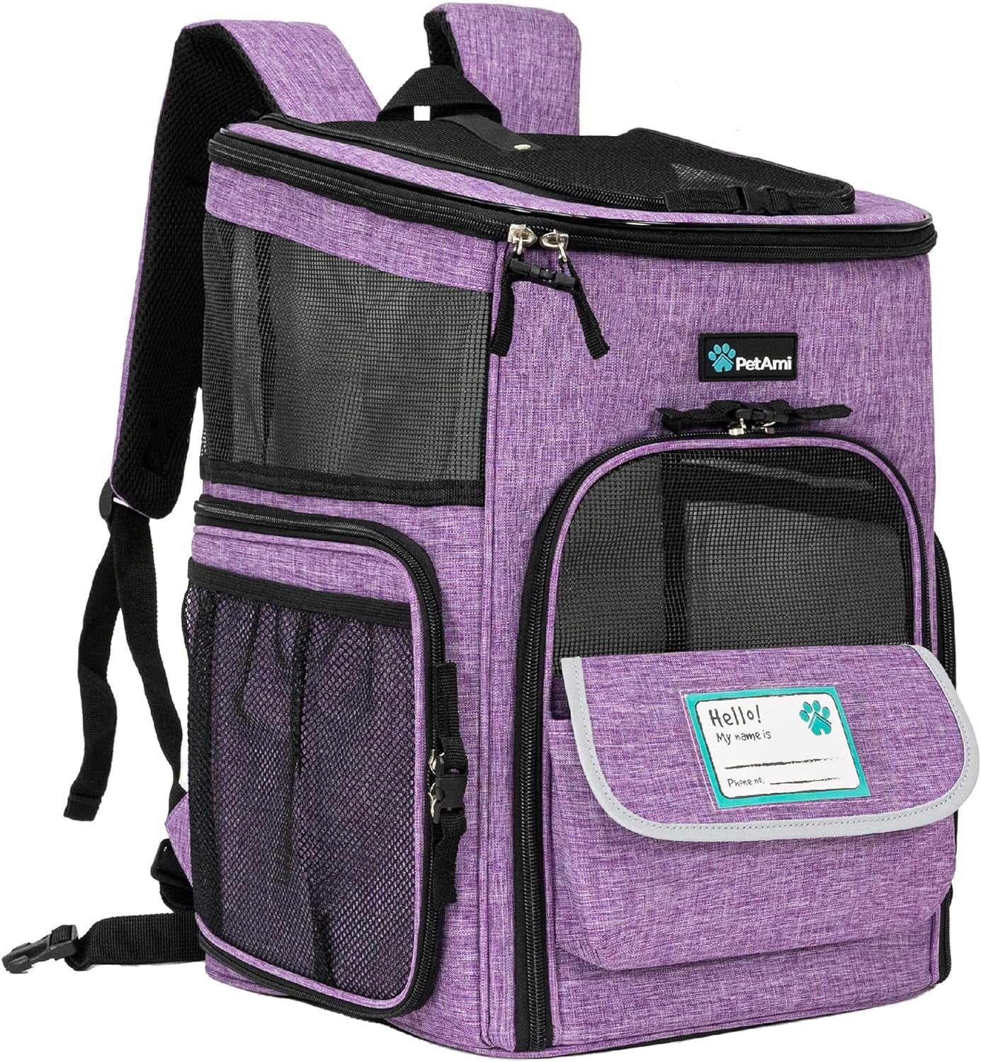 Petami Airline-Approved Dog and Cat Backpack Carrier, Soft-Sided and Ventilated for Travel, Hiking, and Camping, Supports Pets Up to 18 lbs, Purple