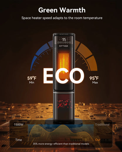 24-Inch Ceramic Space Heater with Flame Effect, 1500W with Thermostat, PTC Technology, 12-Hour Timer & Remote Control for Indoor Use in Office, Bedroom, and Living Room