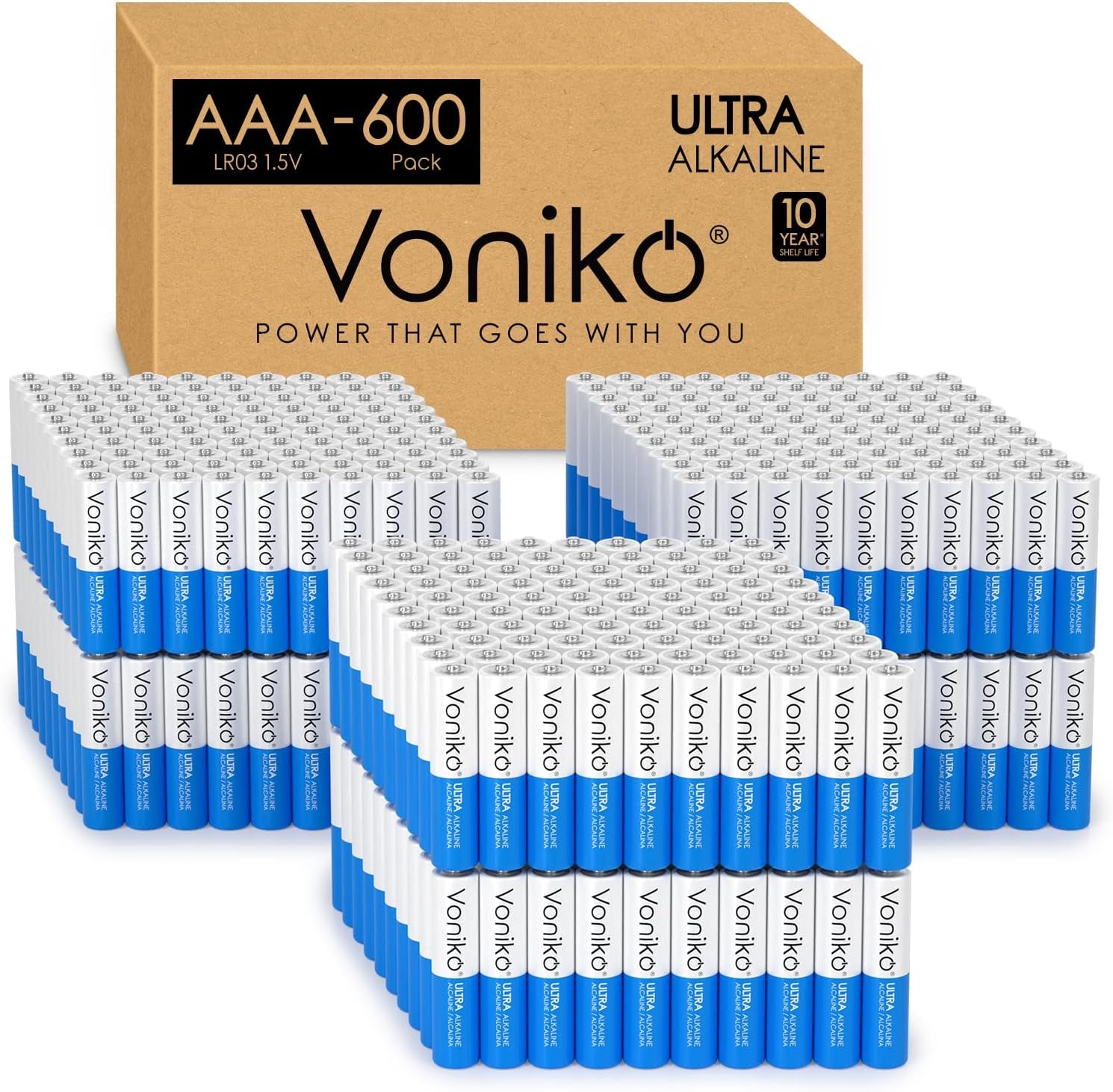 Voniko Ultra AAA Alkaline Batteries - 24 Pack, Long-Lasting Performance, 10-Year Shelf Life, Leak-Proof and Mercury-Free