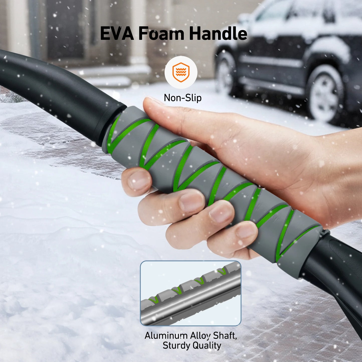 Detachable Snow Brush and Ice Scraper Set for Automotive Windshields, Ergonomic Foam Grip, Suitable for Cars, Trucks, and SUVs, Green
