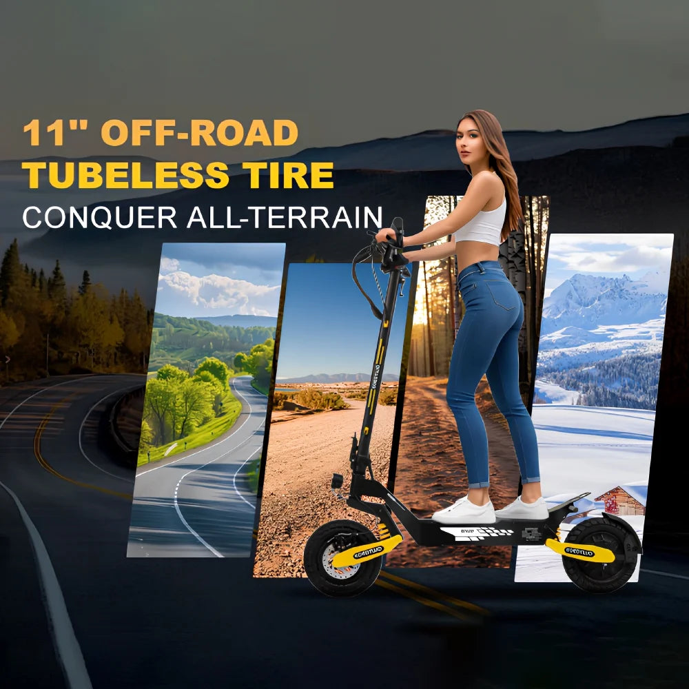 Off-Road Electric Scooter for Adults - 1200W Motor, 28MPH Top Speed, 20-Mile Range, 11" Tires, 330Lbs Capacity, Foldable Design