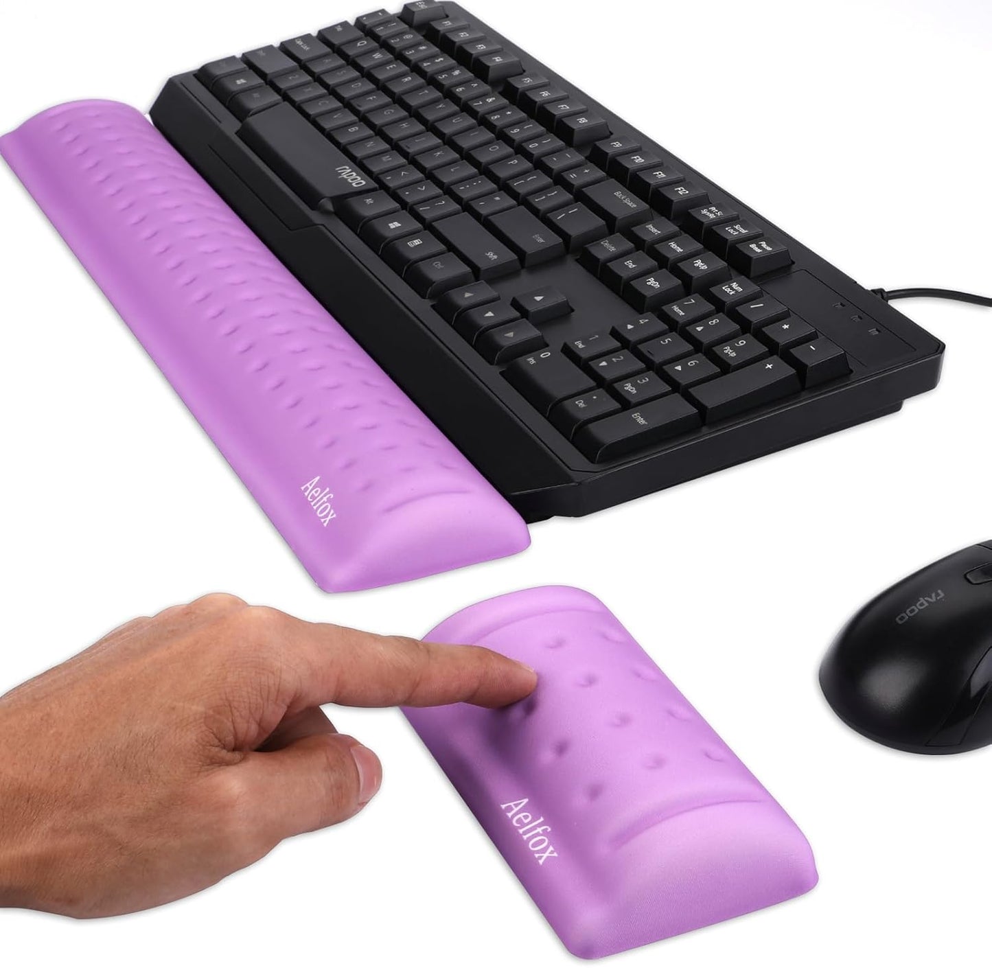 Keyboard Wrist Rest & Mouse Pad with Wrist Support Set, Memory Foam Ergonomic Wrist Pad for Computer Keyboard Laptop Wrist Rest, Arm Rest for Desk Accessories in Home Office School(Black)