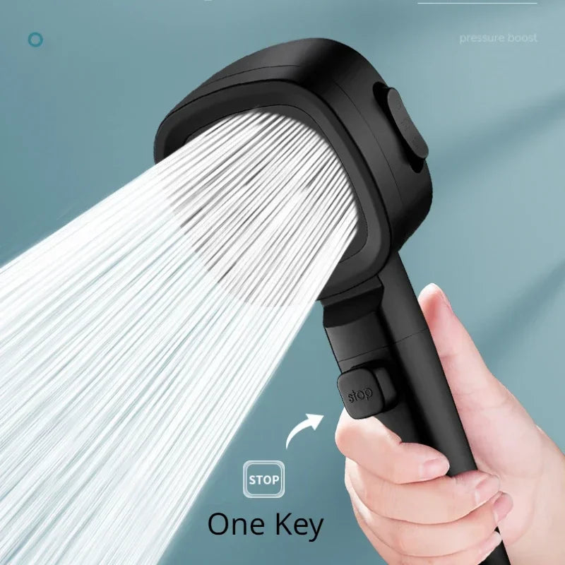 High-Pressure Water-Saving Shower Head with 3 Adjustable Modes and One-Key Stop Function for Enhanced Bathroom Experience