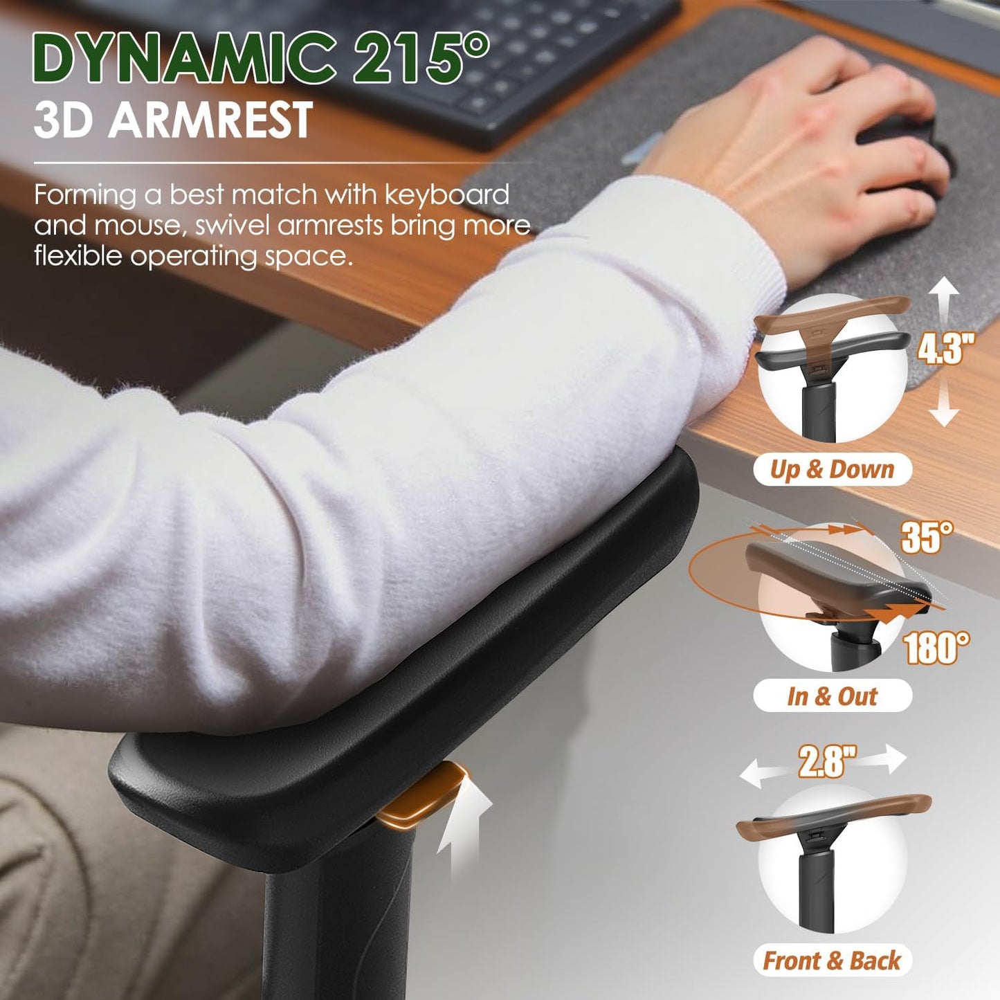 GABRYLLY Ergonomic Office Chair for Big and Tall, Mesh Design with Lumbar Support, 3D Adjustable Armrests, 215° Rotation, Adjustable Headrest, and Comfortable Seat, Supports Up to 350 lbs, Ideal for Work and Gaming - Grey