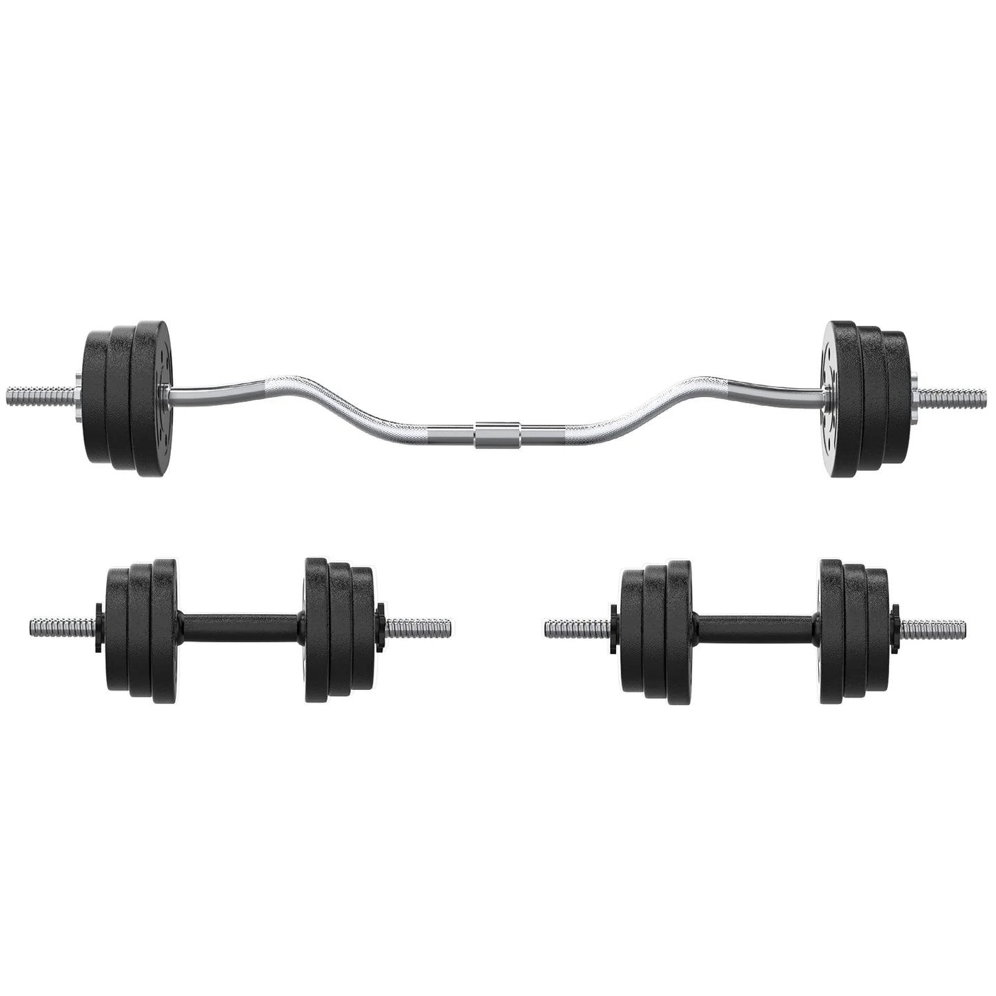 66LB 2-in-1 Olympic Adjustable Weight Set with Curl Bar for Versatile Family Fitness, Black