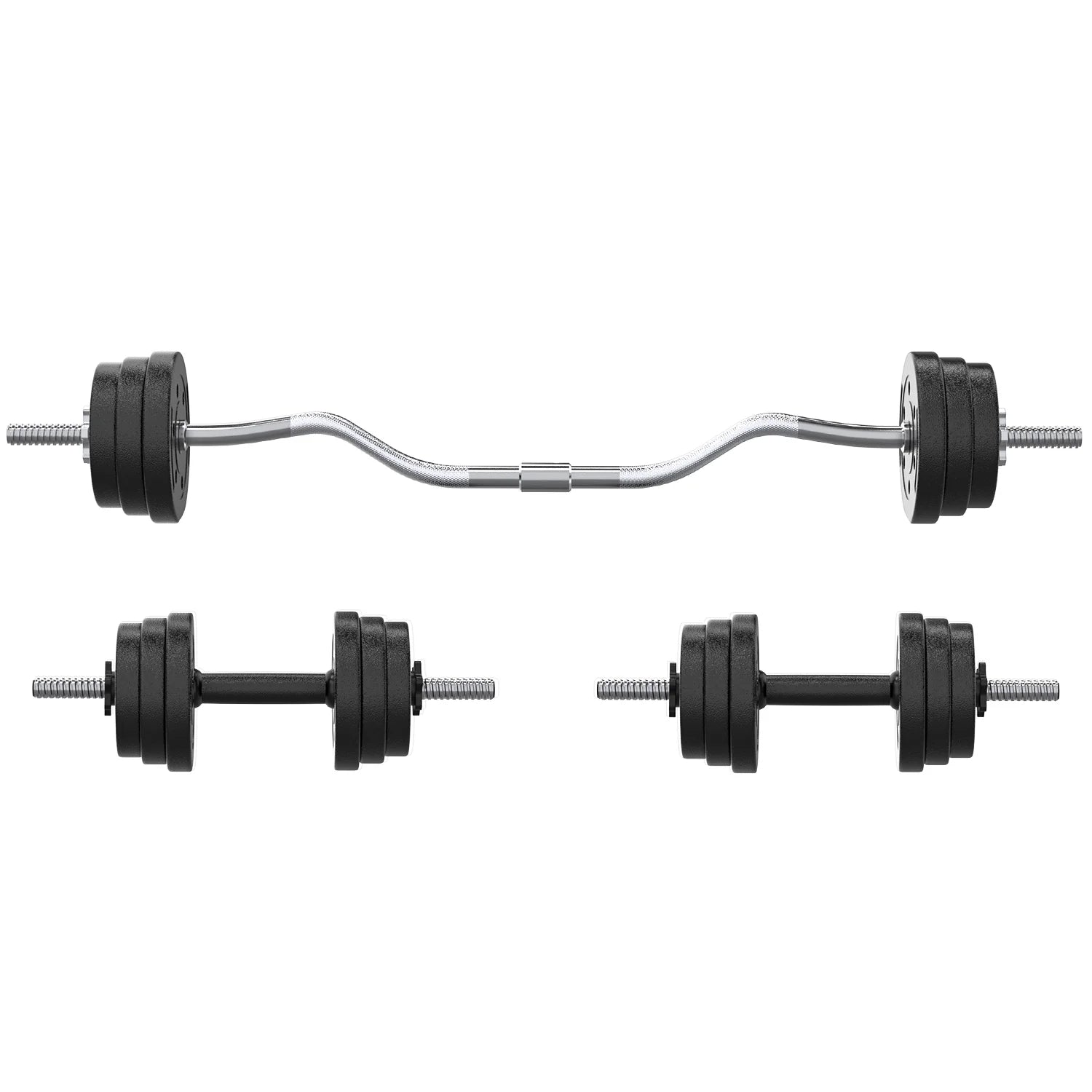 66LB 2-in-1 Olympic Adjustable Weight Set with Curl Bar for Versatile Family Fitness, Black
