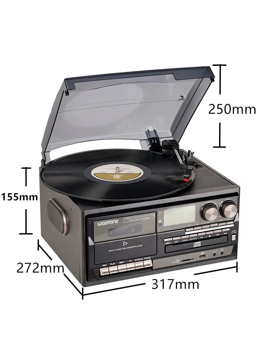 Looptone Vinyl Record Player Bluetooth In/Out Turntable CD Tape Radio USB Recorder Aux in RCA Out