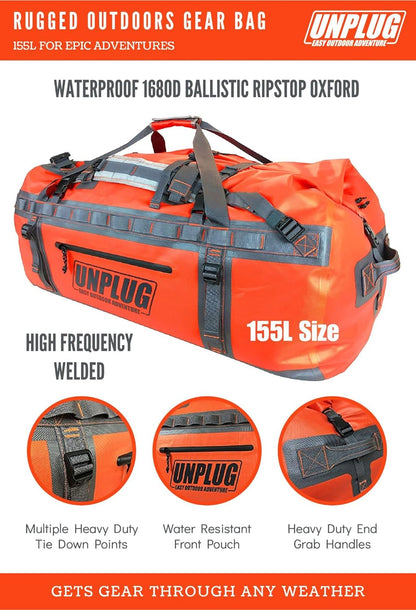 UNPLUG Ultimate Adventure Duffle Bag | 1680D Heavy-Duty Waterproof Design | Versatile Large Bag for Camping, Motorcycling, Boating, and Hunting