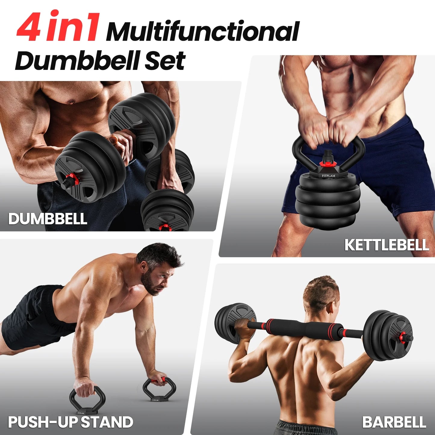 70-Lb Multi-Functional Free Weight Set with Connector – 5-in-1 Dumbbells for Barbell, Kettlebell, Push-Up Stand, and Home Fitness Exercises for Men and Women