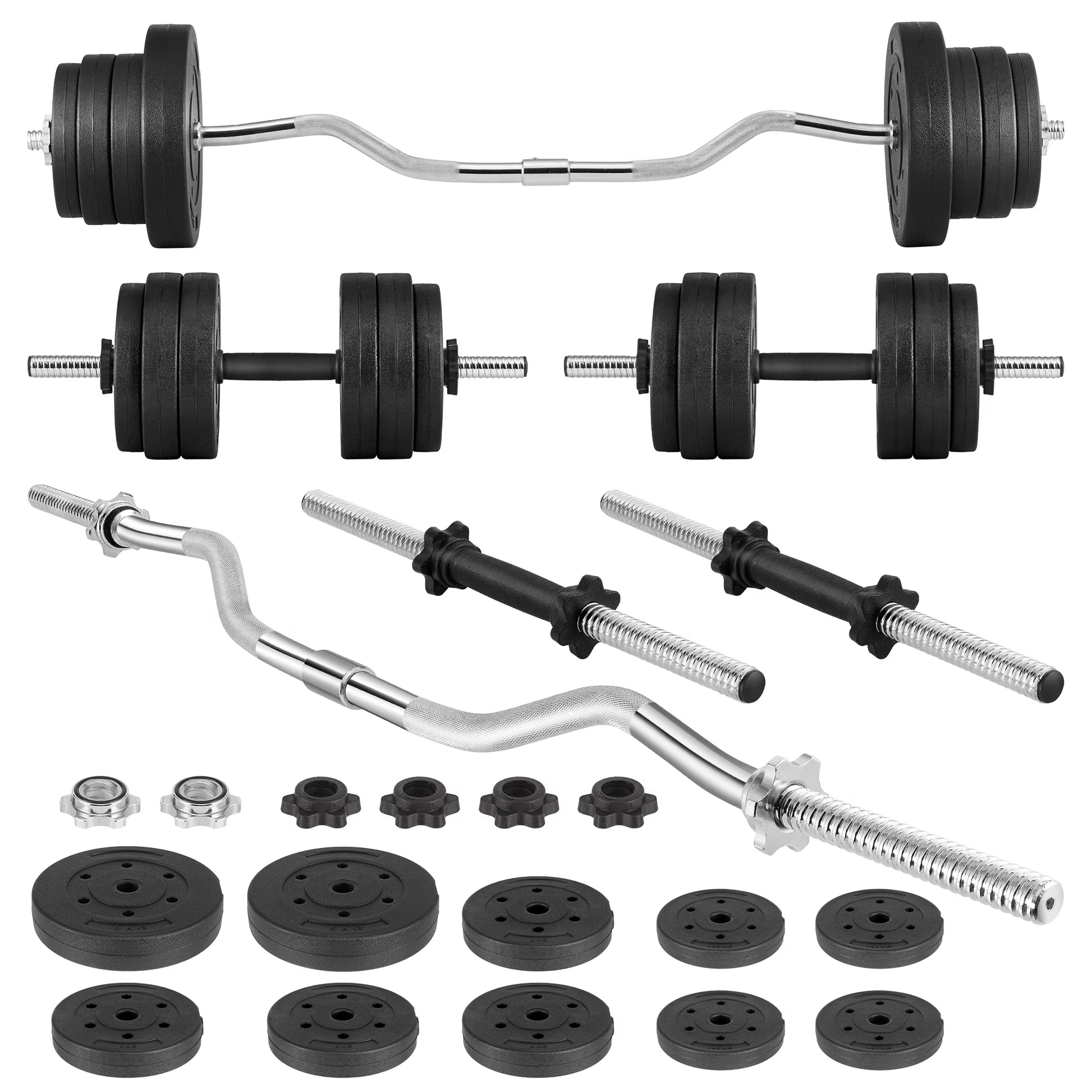 66LB 2-in-1 Olympic Adjustable Weight Set with Curl Bar for Versatile Family Fitness, Black
