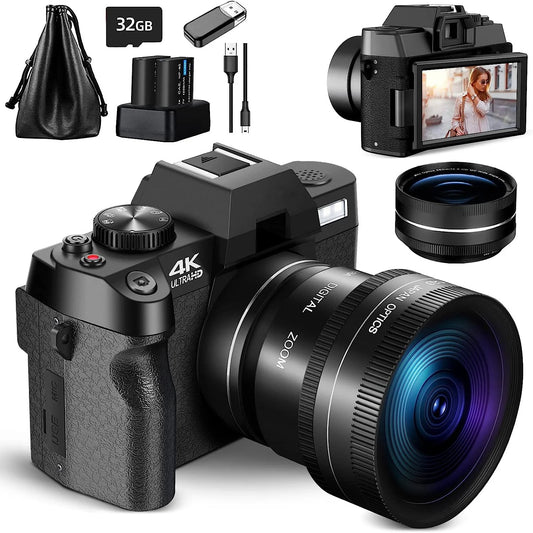 4K Ultra HD 48MP All-In-One Vlogging Camera with Wide Angle Lens, 16X Digital Zoom, and 3-Inch Display