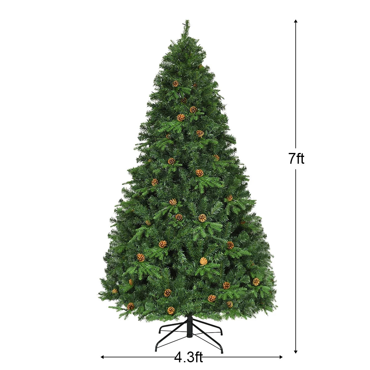 7-Foot Pre-Lit Hinged Christmas Tree with 460 LED Lights and Pine Cones