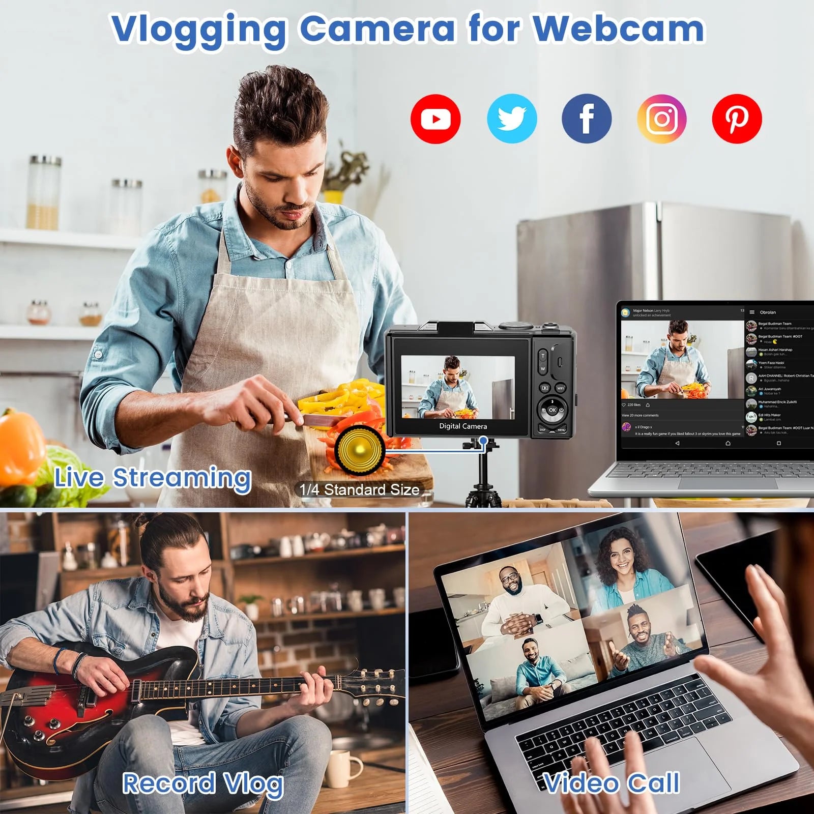 4K 64MP Digital Vlogging Camera with 3'' 180° Flip Screen, 18X Zoom, Autofocus, and 32GB SD Card - Ideal for Beginners on YouTube