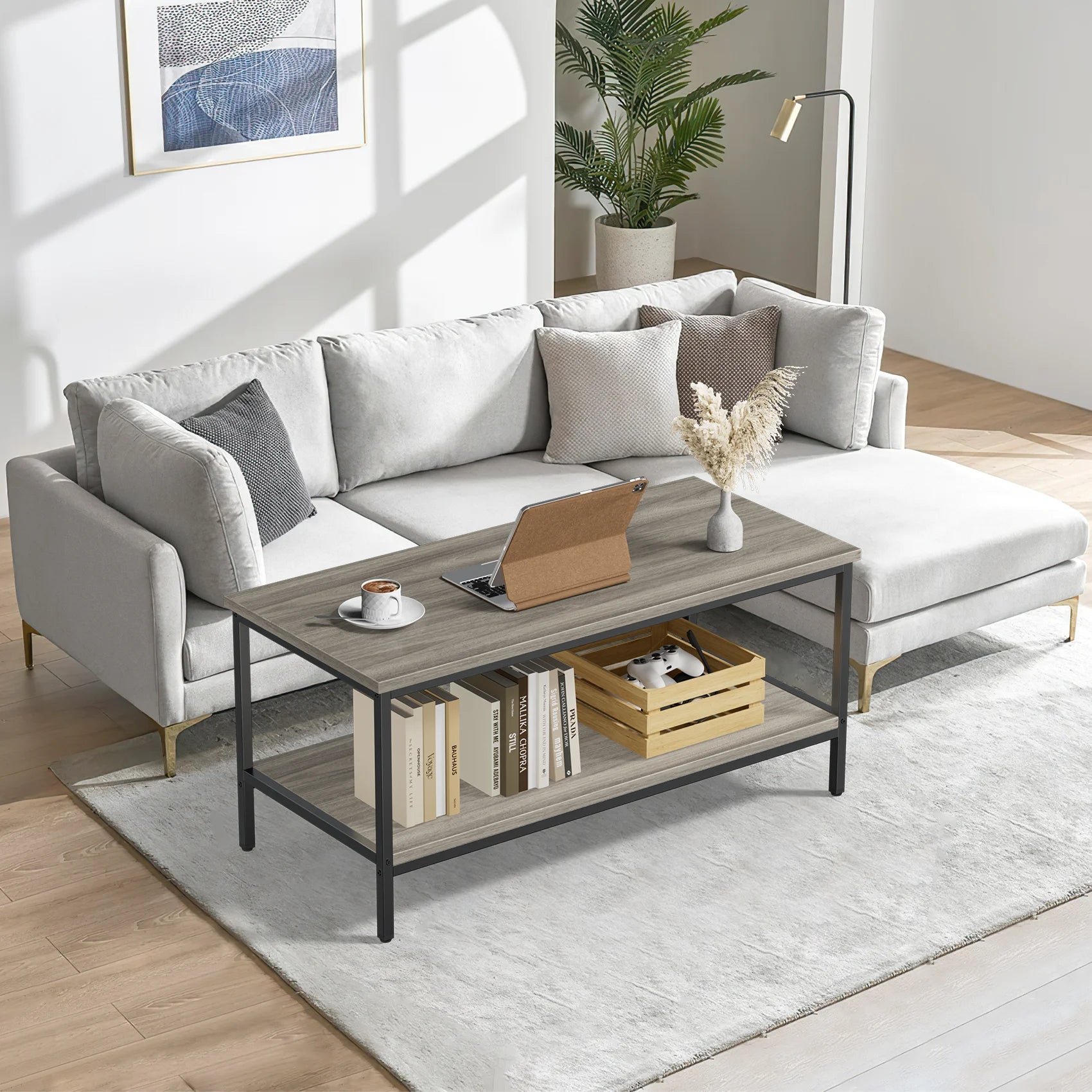 JOZ 3-Piece Coffee Table Set for Living Room, End Table Set with Storage, Includes 1 Coffee Table and 2 End Tables, Rock Gray