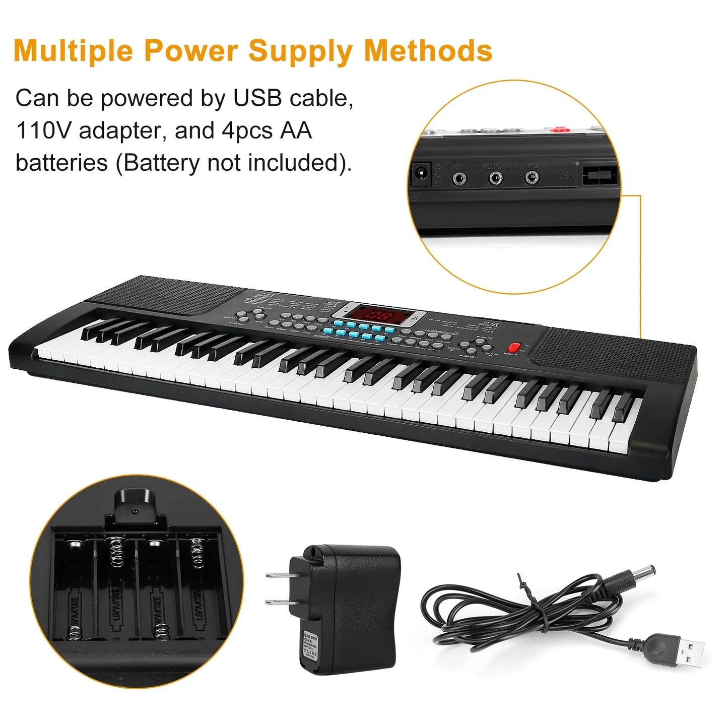61Key Piano Keyboard Set,Electronic Keyboard Electric Musical Piano Instrument W Stand Mic Black
