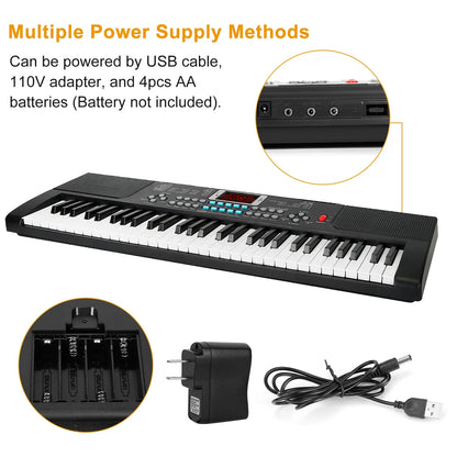 61Key Piano Keyboard Set,Electronic Keyboard Electric Musical Piano Instrument W Stand Mic Black