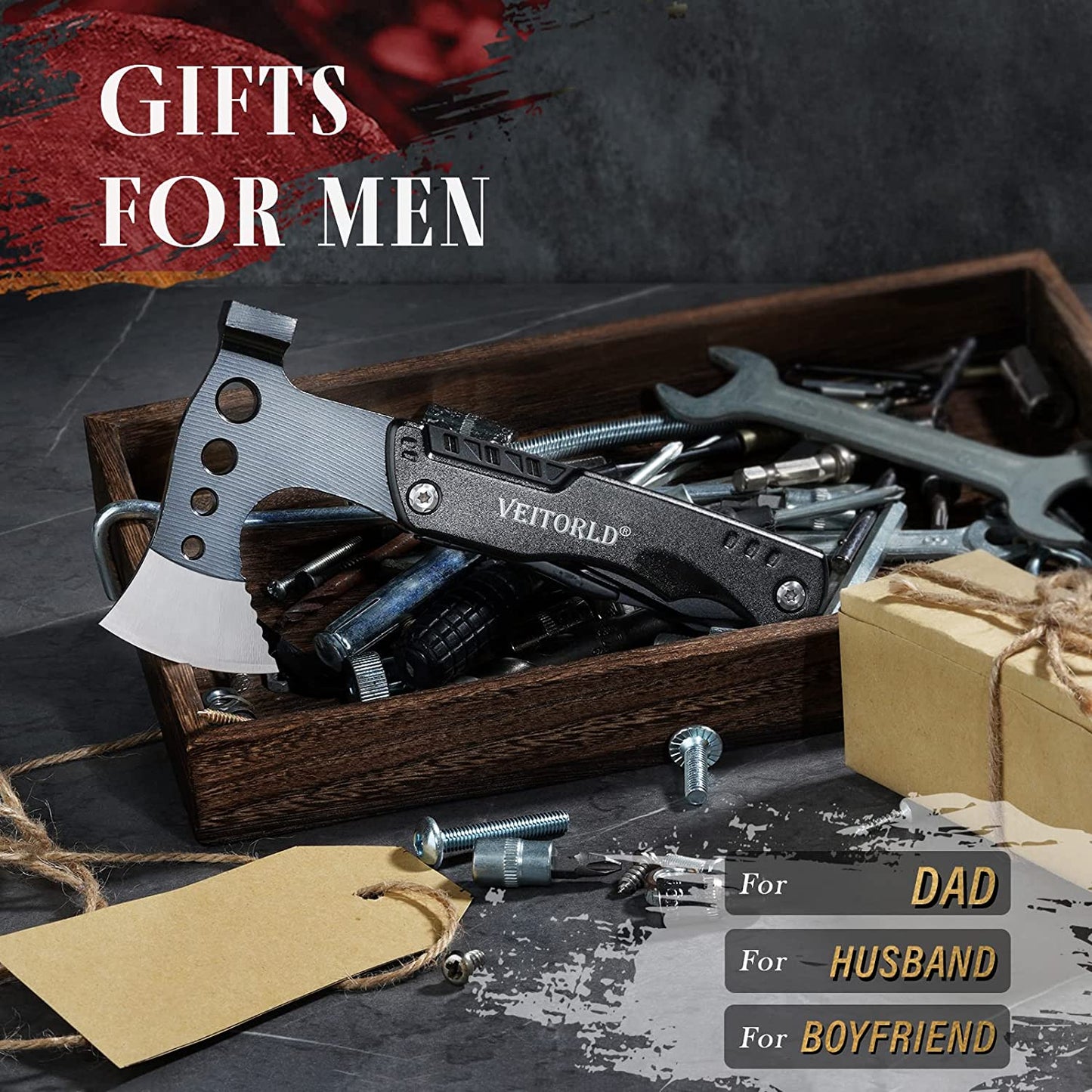 VEITORLD Multitool Axe Hammer - Unique Christmas Stocking Stuffer and Gift Idea for Men, Dads, and Husbands, Perfect for Anniversaries and Birthdays, Ideal for Camping, Hunting, Fishing, and Hiking