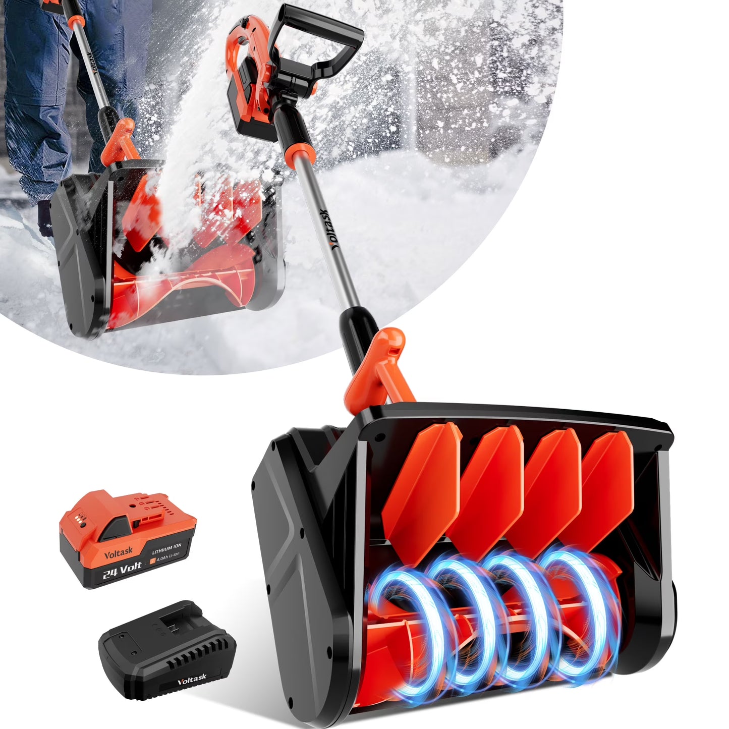 24V Cordless Snow Shovel - 13-Inch Electric Snow Blower with Brushless Motor, Directional Plate, Battery, and Quick Charger for Driveways and Sidewalks